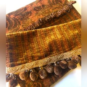 Tapestry Chenille Table Runner with Beaded Poms 72”